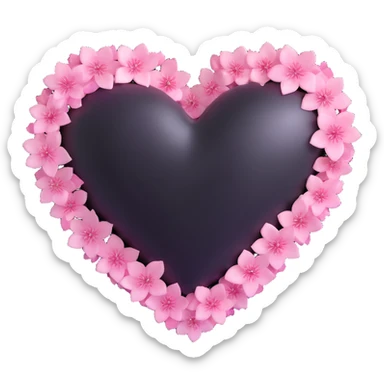 goth sakura heart, black heart with pink sakura petals, magical shimmer sticker