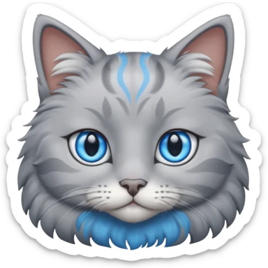 a gray cat with blue eyes on its FOREHEAD sticker