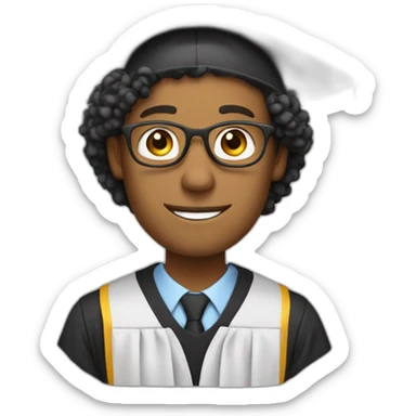 Male Teacher with curly hair and a graduation hat sticker
