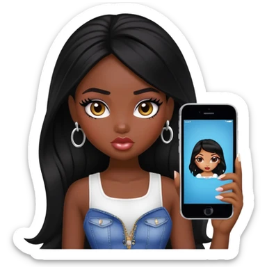 pretty bratz baddie, dark black skin, black hair sticker