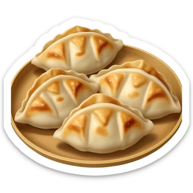 Gyoza Cinematic Realistic Gyoza Dish Emoji, depicted in a close-up view of 1 to 2 delicate dumplings with a crisp, golden exterior and savory filling, rendered with exquisite detail and dynamic lighting. sticker