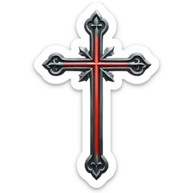 Minimal emoji, simple gothic cross forged from matte black metal, thick balanced proportions, fashion avant-garde minimalism, no decoration, no glow, no neon, flat emoji style, centered, transparent background sticker