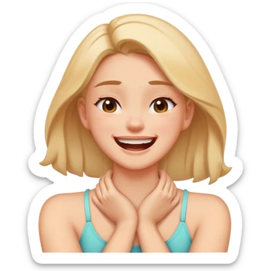 Girl with hands on her neck crossing laughing aggressively  sticker