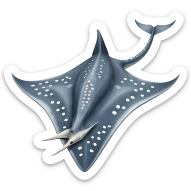 Spotted eagle sting ray with wide wingspan and long spike sting tail viewed from above sticker
