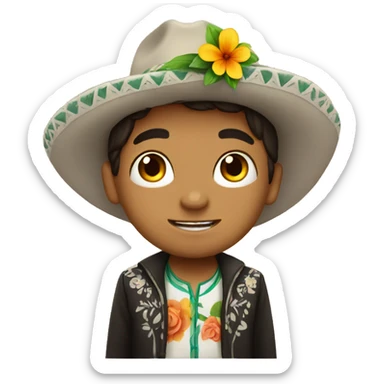 Cute mexican boy with flower sticker