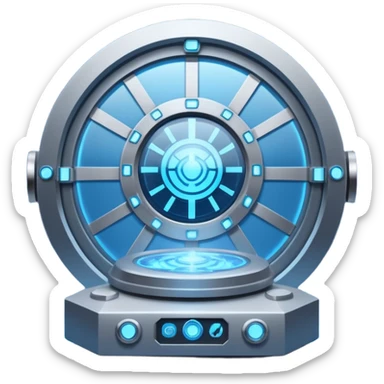 🛠️🔵 Imagine a futuristic lab powered by an arc reactor, glowing with blue light, filled with holographic screens and creative energy. sticker