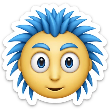 blue emoji face with sharp quill hair spikes and big white eyes, 3D emoji style, 1:1
 sticker