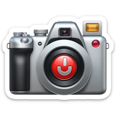 camera with a play symbol and a plus sign sticker