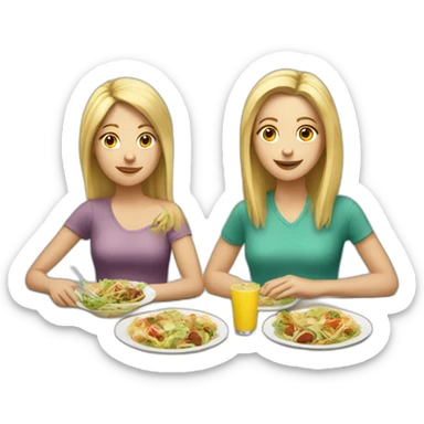 Two white girl with blonde hair eat lunch on the table sticker