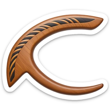 Cinematic Realistic Boomerang Emoji, depicted as a sleek, curved traditional Aboriginal tool rendered with detailed textures and a dynamic sense of motion, symbolizing cultural significance and natural craftsmanship under warm earthy lighting. sticker