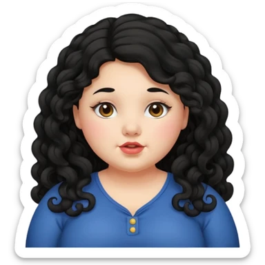 Curly long black haired chubby fair girl sticker