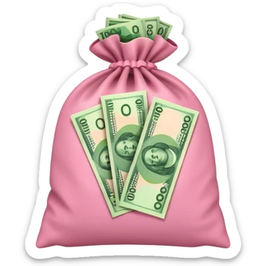 Forest Green Australian $100 long rectangle money notes overflowing in a pink sack sticker