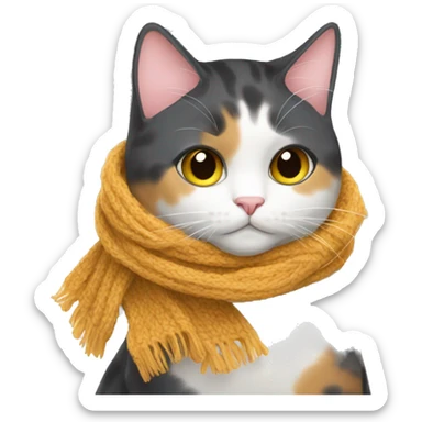 Fat Calico cat wearing a knit scarf sticker