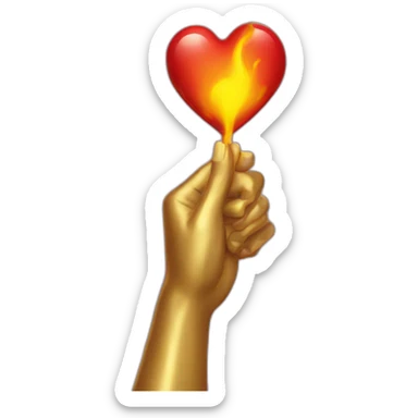 Gold hand holding fire heart sticker