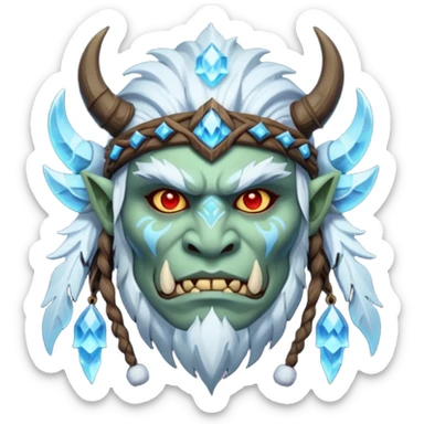 Fantasy Christmas orc shaman icon, ice spirit magic theme, glowing runes, winter tribal mask elements, mystical cold atmosphere, emoji sized portrait, male/female variant
 sticker