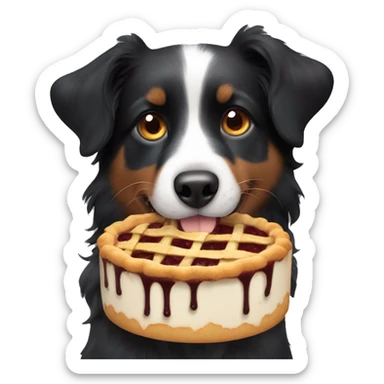 Small black australian shepherd dog eating pie  sticker