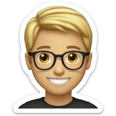 A smiling boy with short hair and light skin wearing black-rimmed round glasses sticker