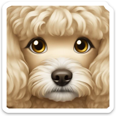maltipoo and blonde girl with brown eyes together sticker