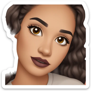 Maddy Perez euphoria show teenager: warm brown eyes, bold black sharp eyeliner, dark arched brows, full nude-berry lips, light latina skin, high cheekbones, sleek dark brown long hair in waves/ponytail, gems on her eyelids 

 sticker