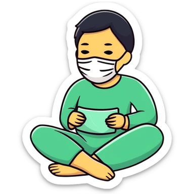 Self-care, person relaxing with face mask sticker