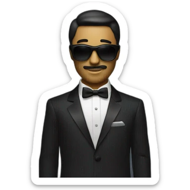 Man with tuxedo and dark sunglasses with lines of code as background sticker