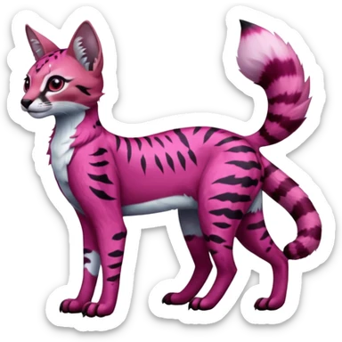 Colorful dark pink tropical exotic cute cool beautiful shiny beautiful fantasy-caracal-civet-genet-sergal-vernid-serval-Gryphon-Cacomistle-Trico-oncilla-animal-Fakémon-hybrid-fursona (full body) sticker