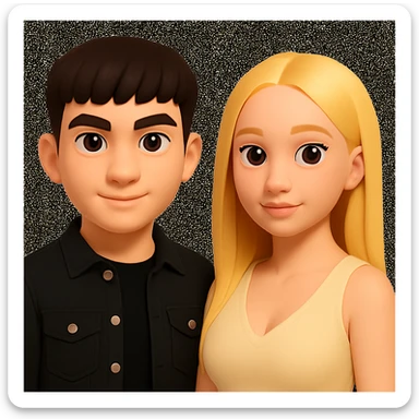 Slightly increase the volume of the upper body of the girl, separate the girl and the boy from each other, and make the skin color the same for both characters. Maintain the cartoonish 3D style in the editing. sticker