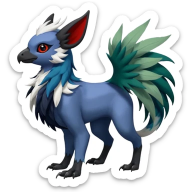 Dark-deep-colored gryphon-Trico-Nargacuga-Absol-Leafeon-Sprigatito-Silvally-fusion-hybrid with a long tufted tail, black beak, black claws, black tail, majestic, realistic, furry (full body) sticker
