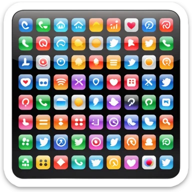 A simple black desktop screen displaying app icons in grid sticker