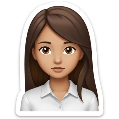 Feminine girl with light brown skin, dark straight long hair and dark eyes, wearing a white shirt, profile picture style sticker