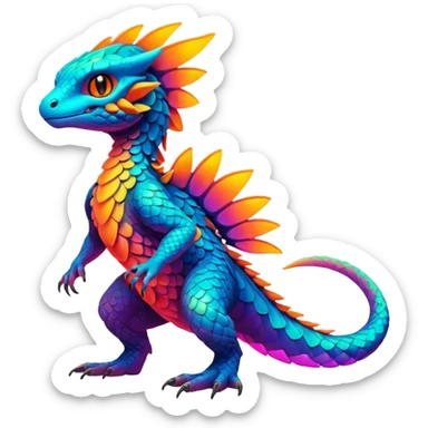 Exotic Tropical futuristic lush warm-colored neon-colored Fakémon-Trico-creature (full body) sticker