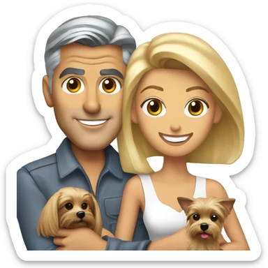 George Clooney and blonde woman holding Yorkshire terrier  sticker