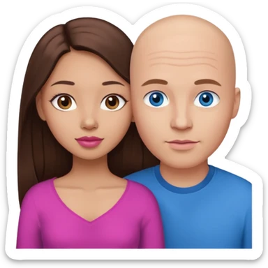 Bald white man blue eyes in love with Filipina woman with long hair dark brown eyes and pink lips sticker