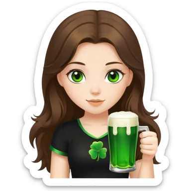 brunette hair down girl black top holding a beer make her st. pattys themed sticker
