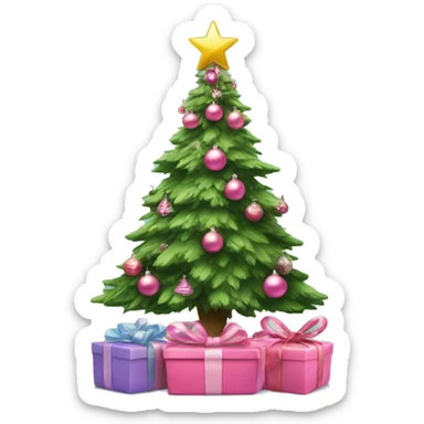 Christmas tree with pink ornaments and presents underneath  sticker
