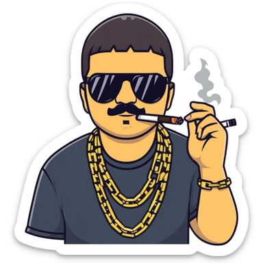 El Chapo drug lord with sunglasses and gold chains smoking weed sticker