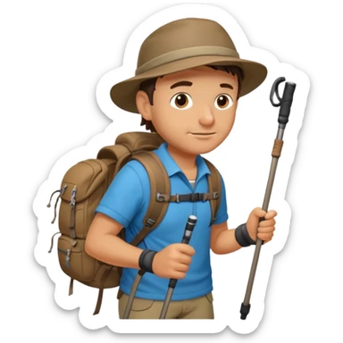 A rugged hiker adjusting hiking poles while preparing for a trek.


 sticker