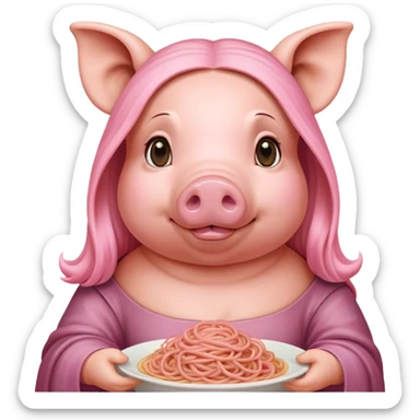   renaissance monalisa pig with pink spaghetti background  sticker