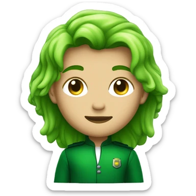 Heroe con pelo verde desordenado y traje verde oscuro joven sticker