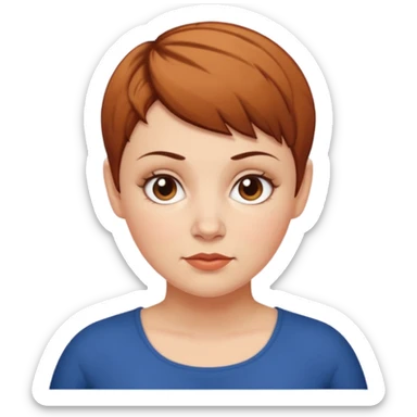 classic teacher emoji but fatter and with a brown pixie cut, make her white and the pixy cut is pointy and dark brown and she is very fat sticker
