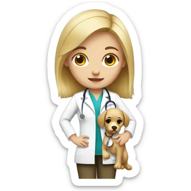 blonde hair girl doctor holding a dog  sticker