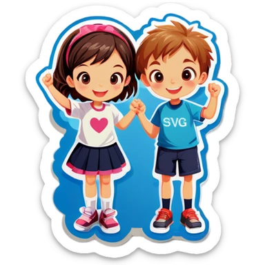 Boy and girl kids celebrating  sticker