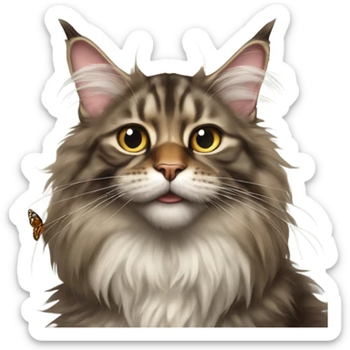 Maine Coon with a stupid face and butterfly on his mouth  sticker