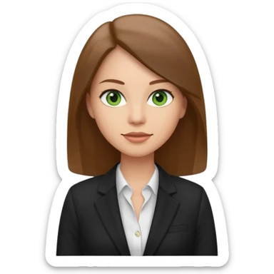 Adult woman avatar, light skin tone, oval face, straight long brown hair, green eyes, neutral mouth, business casual  sticker