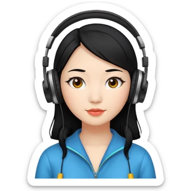 Chinese Virtual Assistant with Black Hair with headphone on sticker
