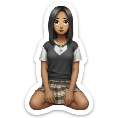 anime girl sad full body, Mini skirt, sits on the floor straight view sticker