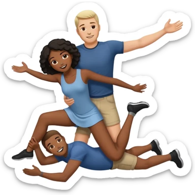 interracial couple where white man is holding black woman off the ground arms supporting her back and under her knees sticker