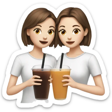 Two white girls with brown hair drinking boba tea sticker