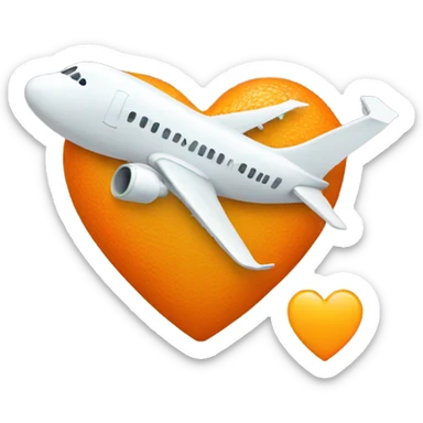 Orange heart with an airplane flying away from it sticker