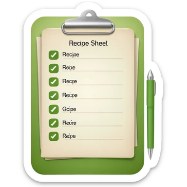 Small icon emoji of recipe sheet, minimum details, green #36a767 main color sticker